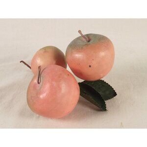 Apples Pink Green Picks Cluster of 3 Millinery Crafts Fashion 1950s Composition